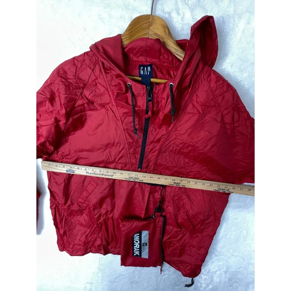 Vintage GAP Anorak Jacket Mens Large Red Nylon Pullover Pockets Rain Hoodie Y2K